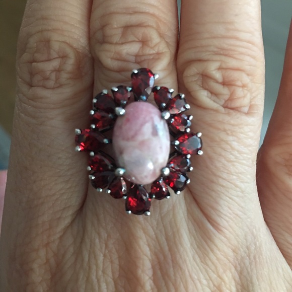 Garnet rhodochrosite sterling silver ring - Picture 4 of 11